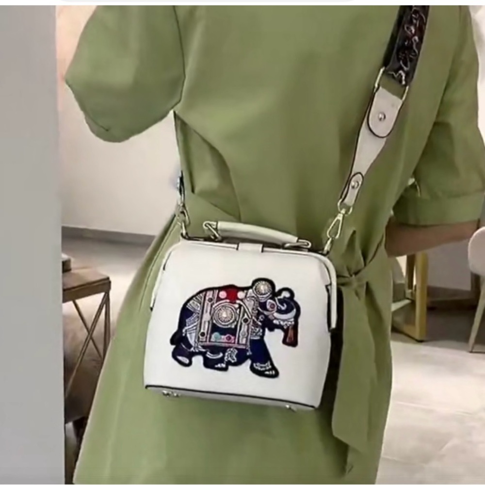 Elephant Embroidered Crossbody Handbag- New!